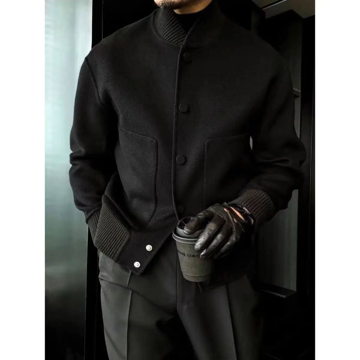 Men's Woolen Coat Fashion Brand Solid Color Stand Up Collar Versatile Trendy Jacket Jacket