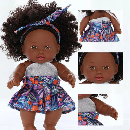 Black Baby Doll 20cm African Black Reborn Girl Doll with Dress Realistic Baby Doll For Kids Silicone Small Toys birthday Gift