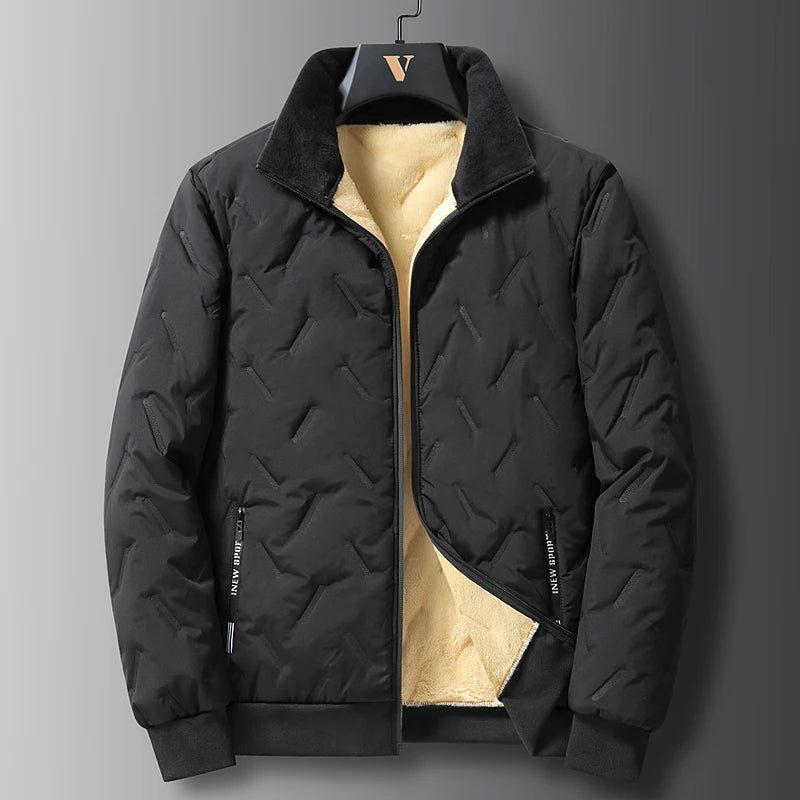 Men's winter faux wool cotton coat thick cotton coat warm and casual versatile loose and oversized stand up collar cotton coat