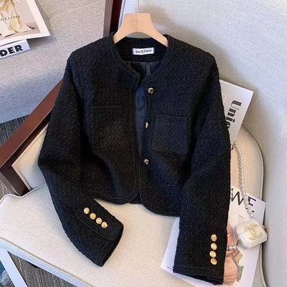 2025 New Burgundy Coat for Women in Autumn and Winter French Temperament Versatile Tweed Versatile Top