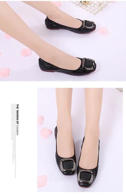 Shallow Mouth Shoes Woman Square Toe Autumn Soft Female Footwear Casual Sneaker All-Match New Cute Fall Moccasin Dres