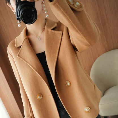 New High-End Single-Sided Woolen Coat For Women Fashion Casual Small Suit Autumn Winter Short Woolen Blending Coat Female