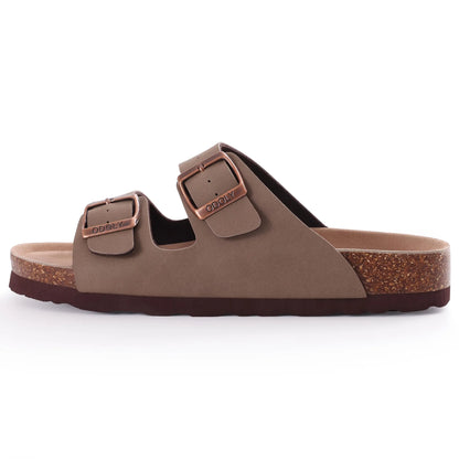 Crestar Classic Women's Cork Slippers Fashion Double Buckle Outdoor Beach Sandal Cork Footbed Leather Sandals Unisex Clogs Shoes