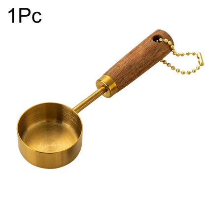 1/4/8Pcs Measuring Cup Spoon Sets Stainless Steel Wooden Handle Coffee Flour Scoop Bartending Scale Kitchen Cooking Gadget Sets