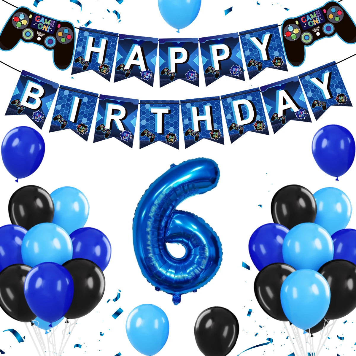 Gamepad Balloons Game On with Blue Digit Number Balloon Children's Birthday Party Decorations Game Theme Party Supplies