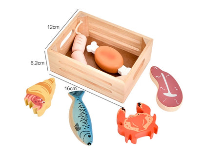 Children Wooden Kitchen Dessert Making Toys Pretend Play Montessori Fruits Vegetables Seafood Simulation Food Set Toys for Girls