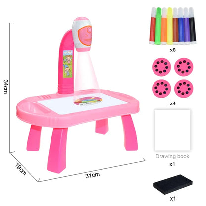 Kids Painting Board Desk Arts Crafts Educational Learning Paint Tools Toy for Girl,Children Led Projector Art Drawing Table Toys