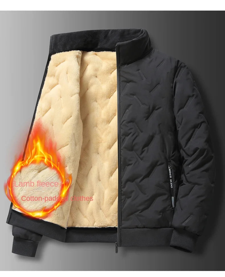 Men's winter faux wool cotton coat thick cotton coat warm and casual versatile loose and oversized stand up collar cotton coat