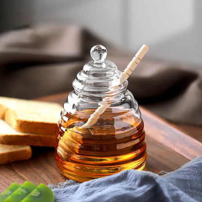 Glass Honey Pot Jar Kitchen Tools Honey Storage Container with Dipper and Lid Honey Bottle for Wedding Party Office Kitchen Home