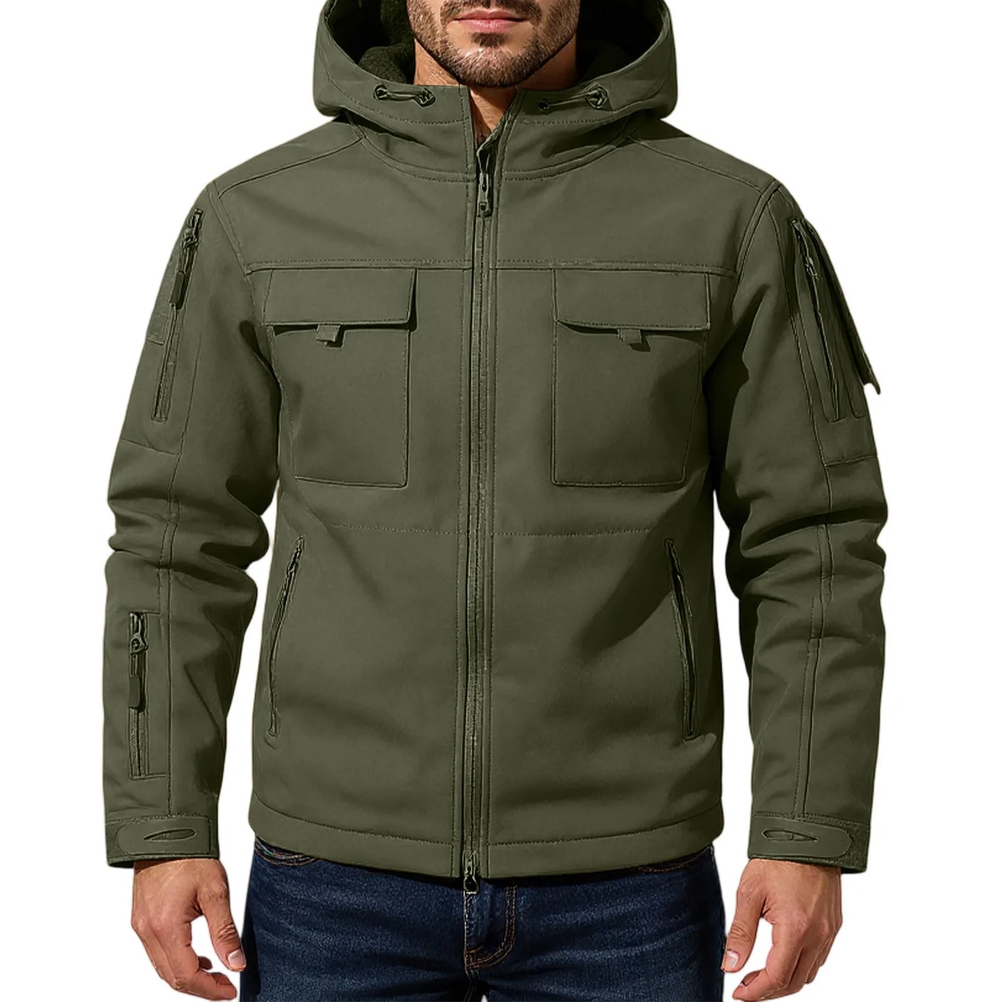 Mens workwear jacket loose fit hooded windbreaker outdoor casual streetwear stylish waterproof trekking coat rugged fashion