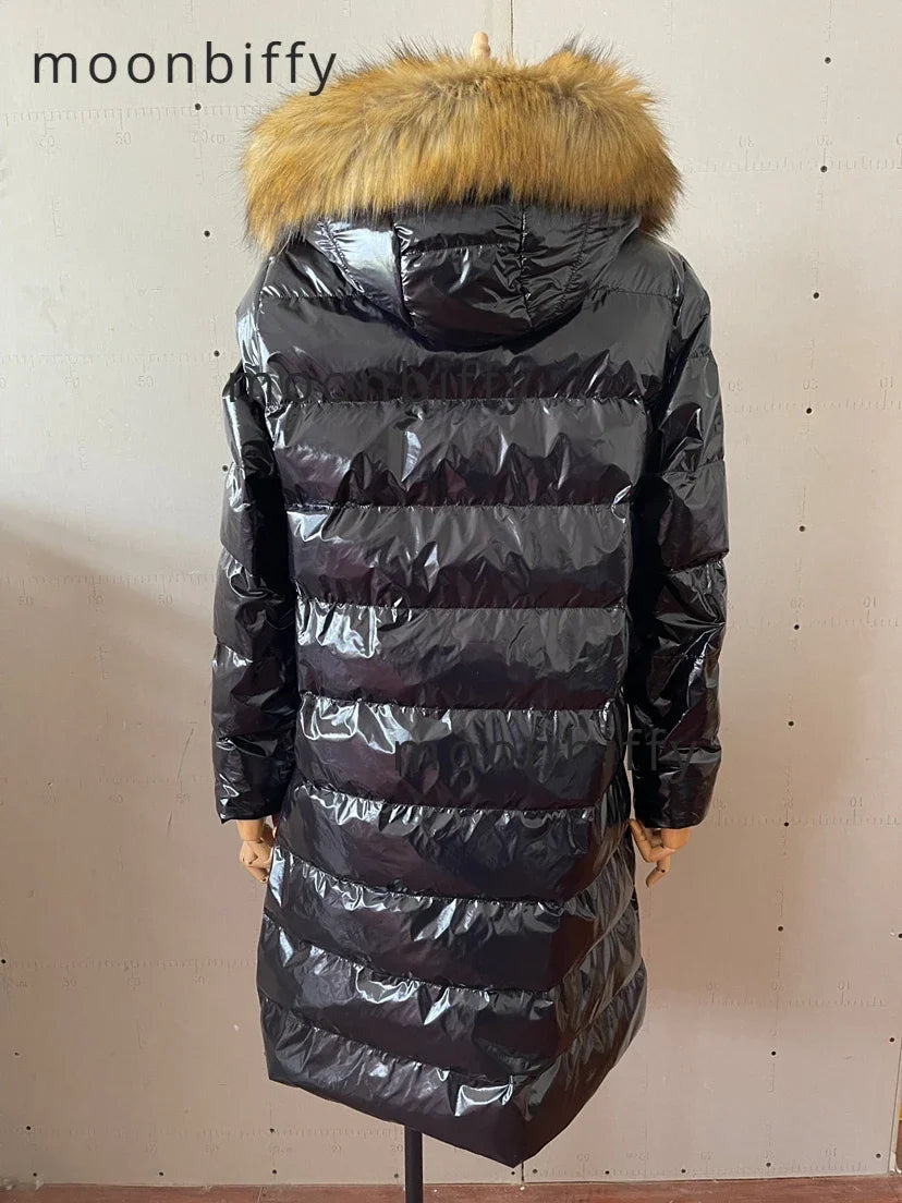 Winter Female Long Padded Faux Fur Collar with Non Removable Hooded Warm Paddeds New Fashion Women Zipper Thicken Coat