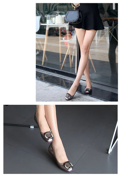 Shallow Mouth Shoes Woman Square Toe Autumn Soft Female Footwear Casual Sneaker All-Match New Cute Fall Moccasin Dres