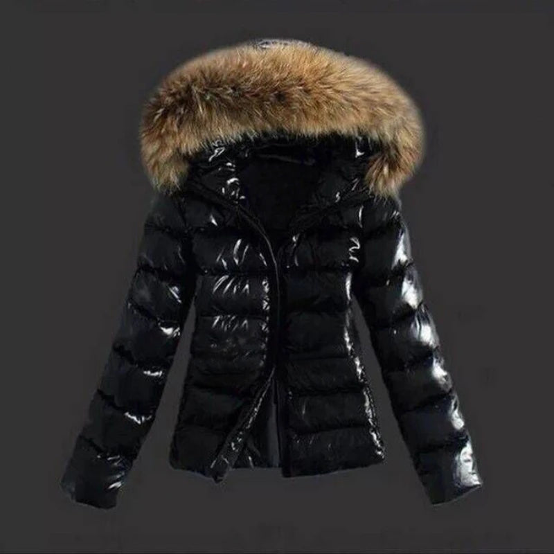 Winter Female Long Padded Faux Fur Collar with Non Removable Hooded Warm Paddeds New Fashion Women Zipper Thicken Coat