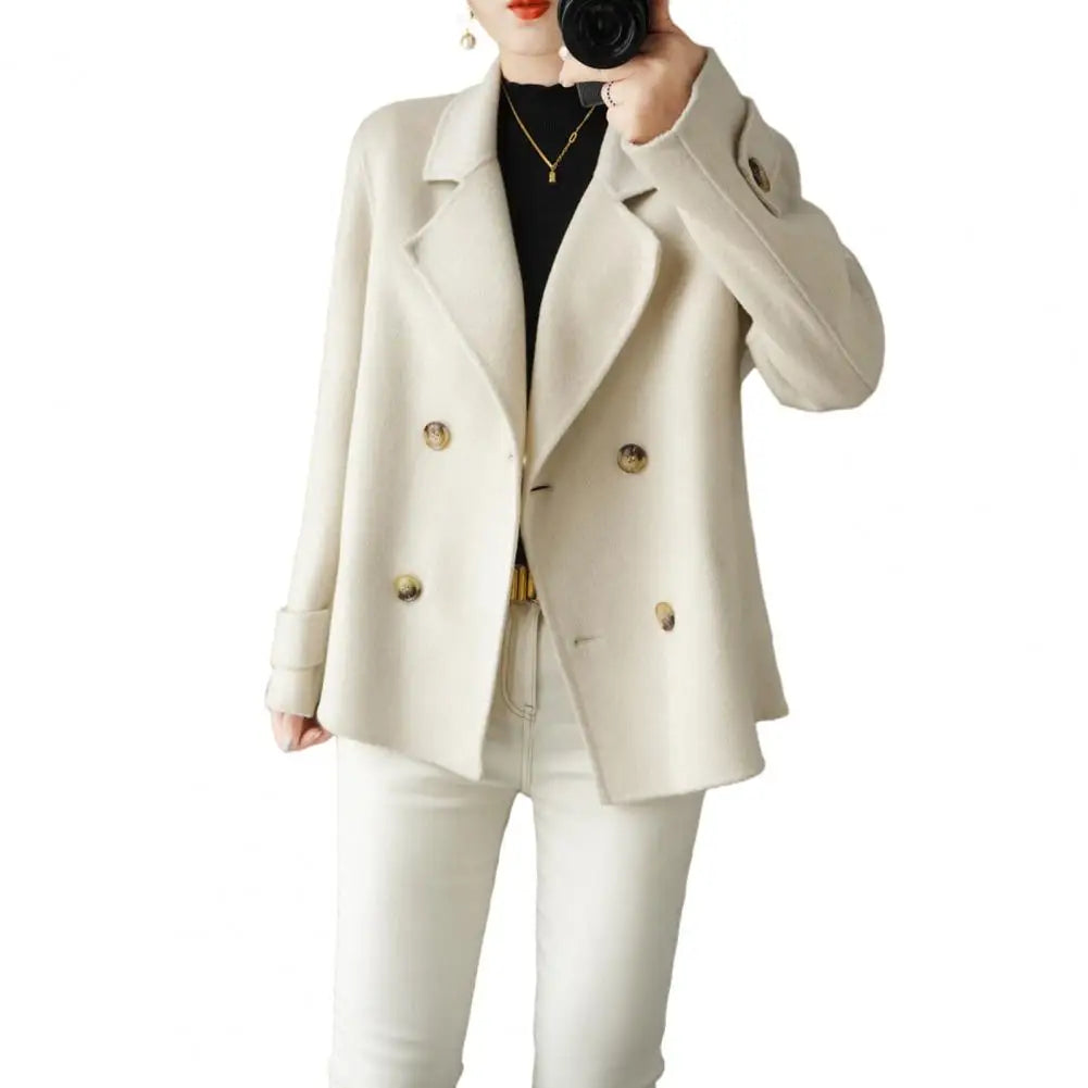 Women Long-sleeved Jacket Elegant Double-breasted Woolen Coat for Women Warm Stylish Fall/winter Jacket Formal Business for Ol