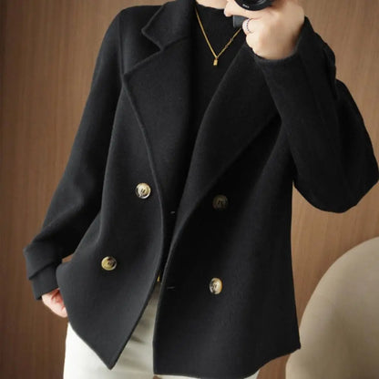 Women Long-sleeved Jacket Elegant Double-breasted Woolen Coat for Women Warm Stylish Fall/winter Jacket Formal Business for Ol