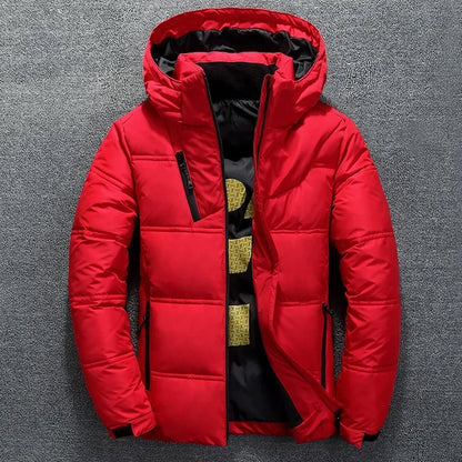 Men's Coat Windproof White Duck Down Jacket Men Winter Removable Cap Parkas Solid Color Outdoor Casual Hooded Overcoat Clothes