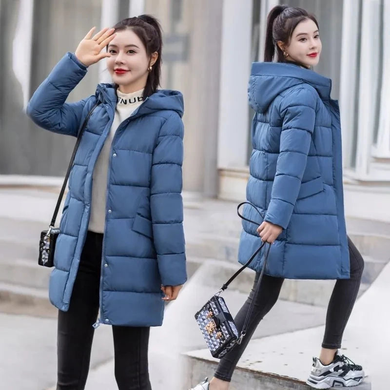 Women's Winter Thickened Jackets Heavy-Weight Coats Hooded Quilted Jacket Long Fitted Parka with Pockets Women down cotton coat