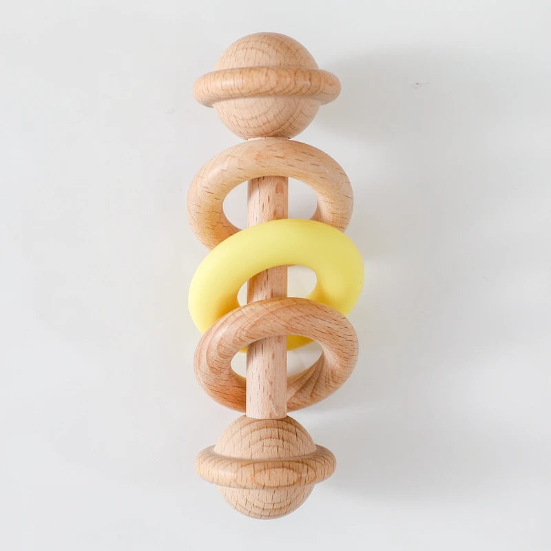 Baby Toys Wooden Rattles Silicone Ring Baby Rattles and Mobiles 0 12 Months Sensory Toys for Baby  Wooden Teether for Baby Gifts