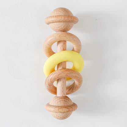 Baby Toys Wooden Rattles Silicone Ring Baby Rattles and Mobiles 0 12 Months Sensory Toys for Baby  Wooden Teether for Baby Gifts