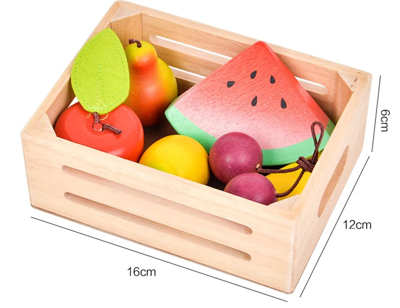 Children Wooden Kitchen Dessert Making Toys Pretend Play Montessori Fruits Vegetables Seafood Simulation Food Set Toys for Girls