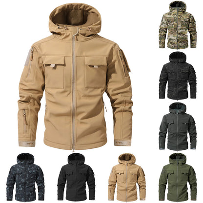 Mens workwear jacket loose fit hooded windbreaker outdoor casual streetwear stylish waterproof trekking coat rugged fashion