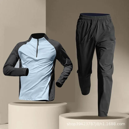 Men's Quick-Dry Sports Set Autumn Track and Field Zipper Training Running Fitness Long-Sleeve Shirts for Cycling Gym Wear Men