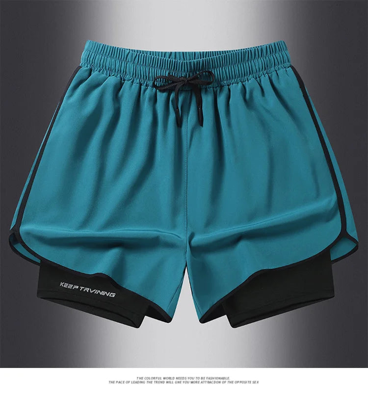 UETEEY Men's Shorts 2 in 1 Sports Fitness Gym Running Workout Shorts Hidden Pocket Quick Drying Cycling Jogging Men Short Pants