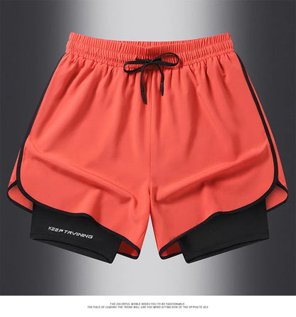 UETEEY Men's Shorts 2 in 1 Sports Fitness Gym Running Workout Shorts Hidden Pocket Quick Drying Cycling Jogging Men Short Pants