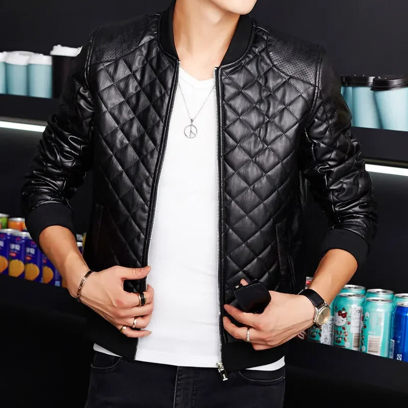 Men's Motorcycle Leather Coat Mens Clothes Slim Fit Casual Leather Jackets Trendy Mens Jackets Fashion Vintage Leather Coats