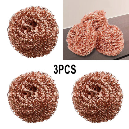 Kitchen Cleaning Tools 3x Copper Metal Wire Sponge Ball Iron Tip Nozzle Cleaner Slag Remover Tool Cooper Coated Scourers
