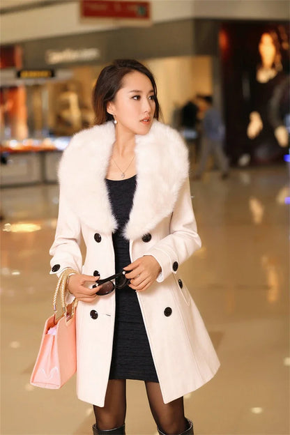 Korean Fashion Women Casual Loose Woolen Coat Elegant and Chic Solid Outerwear Long Overcoat with Belted Female Warm Cloak