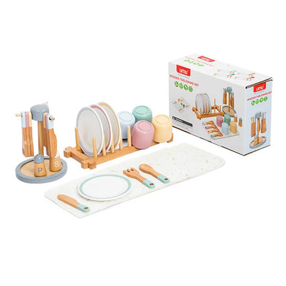 Children Early Education Wooden Tablewear Simulation Restaurant Knife Fork Cup Dish Spoon Western Food Kitchenware Set Wood Toys
