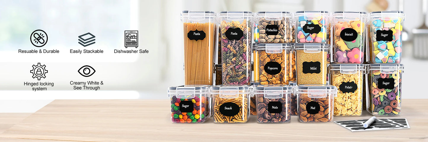 Kitchen Storage Container with Lid Airtight Set of 16 Set 2.8 L / 2.0 L / 1.4 L / 0.8 L/0.52L/0.32L/0.24L  BPA Free