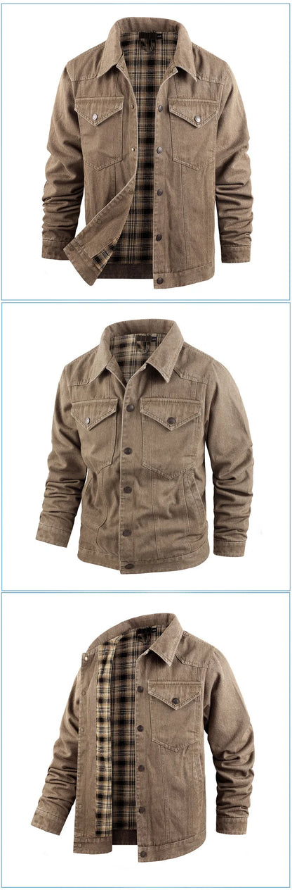 Men's Spring and Autumn Fashion Versatile Jacket Pure Cotton Casual Loose Collar Jacket High end Business workwear Top Coat