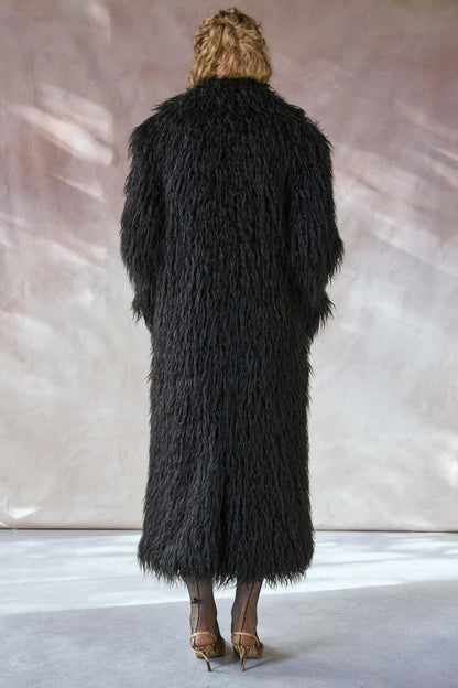 Women'S Elegant Long Faux Fur Coat -  Casual & Comfortable with Pockets, Perfect for Fall/Winter Outdoor Wear, Stylish Long Coat
