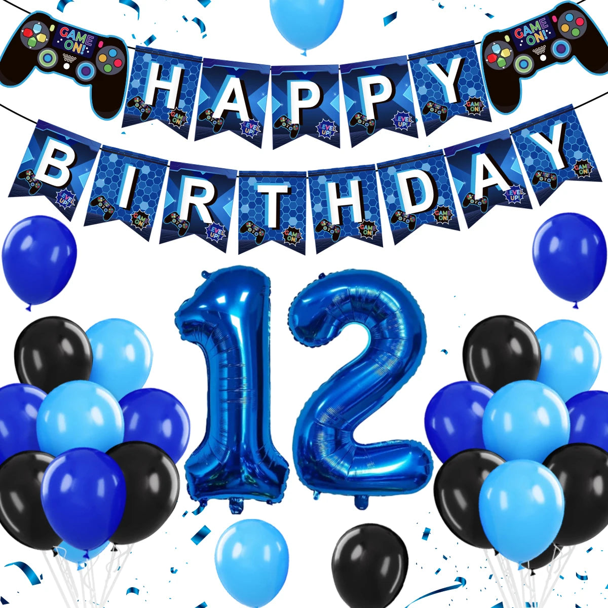 Gamepad Balloons Game On with Blue Digit Number Balloon Children's Birthday Party Decorations Game Theme Party Supplies