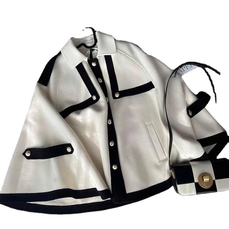 Poncho Cloak French Cape Imitation Wool Coat Women's New Loose Short Coat Fashion Leisure Lady Spring and Autumn Party Banquet