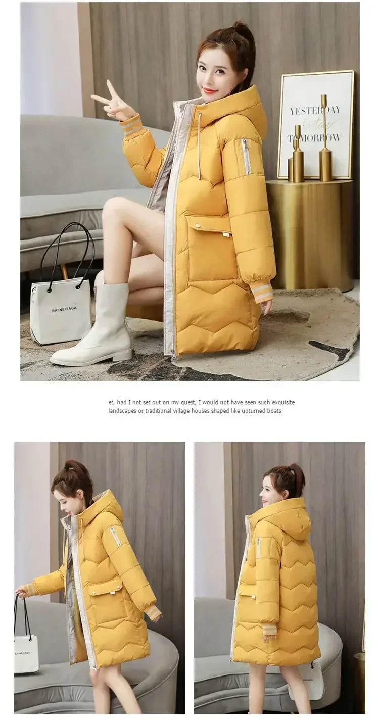 2025 Winter Women Jacket Coats Long Parkas Female Down Cotton Hooded Overcoat Thick Warm Jackets Windproof Casual Student Coat