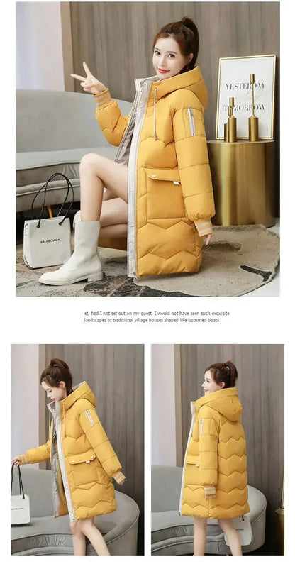 2025 Winter Women Jacket Coats Long Parkas Female Down Cotton Hooded Overcoat Thick Warm Jackets Windproof Casual Student Coat