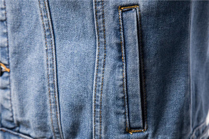 Men Denim Coat Casual Coats Turn Down Collar Full Sleeve Jackets Single Breasted Regular Pocket Button Jacket Splice Autumn