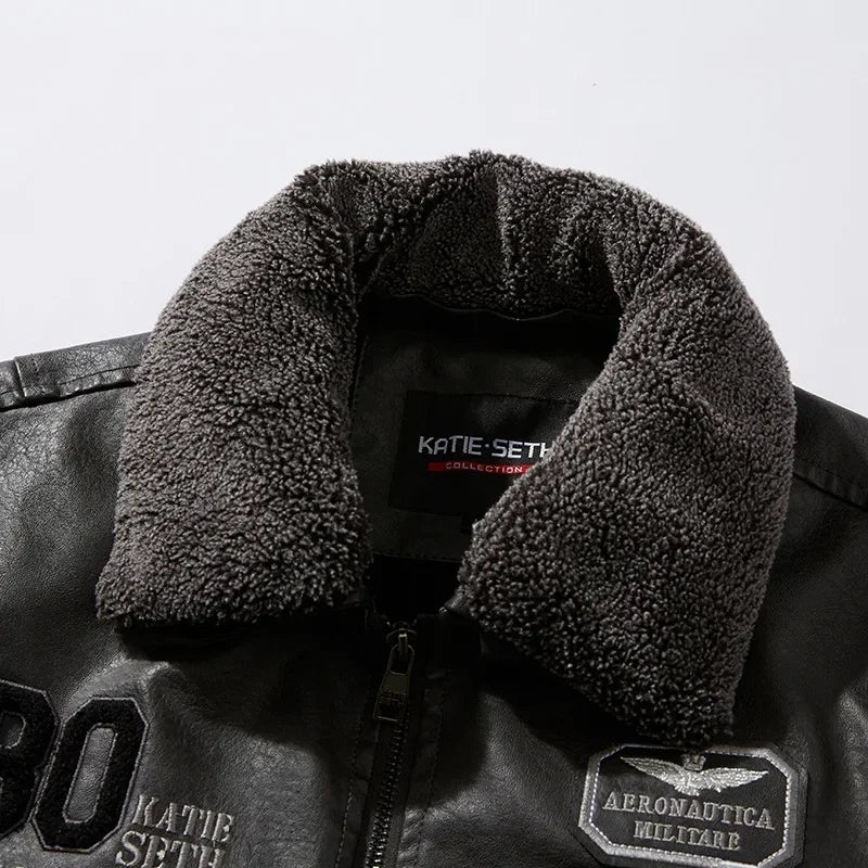 Men's Leather Jacket Fashion High-Quality Detachable Fur Collar Autumn And Winter Thick Coat Original Embroidered Men Clothing