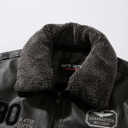 Men's Leather Jacket Fashion High-Quality Detachable Fur Collar Autumn And Winter Thick Coat Original Embroidered Men Clothing