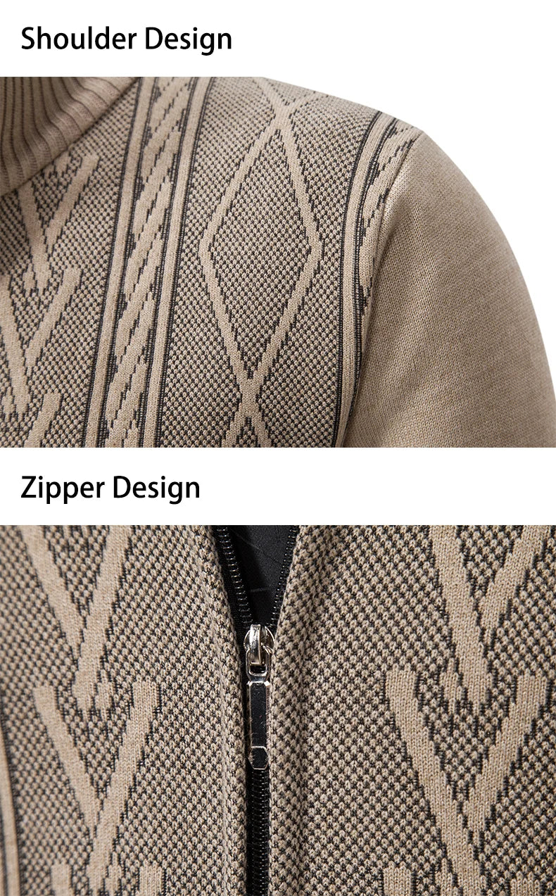 2025 Men's Knitted Sweater Coat Autumn Winter New Fashion Cashmere Padded Warm Casual