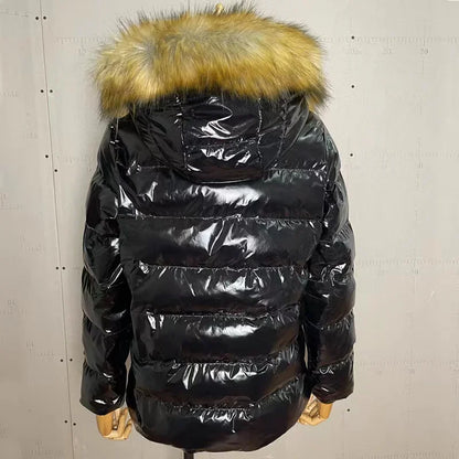 Winter Female Long Padded Faux Fur Collar with Non Removable Hooded Warm Paddeds New Fashion Women Zipper Thicken Coat