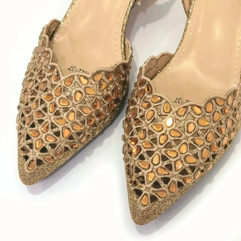 Ladies Italian High Heel and Bag Set Golden Color Italian Shoe with Matching Bag Set 2024 Nigerian Shoes and Bag Set for Party