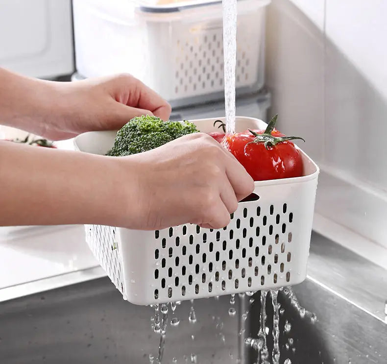 Refrigerator Storage Box Fridge Organizer Fresh Vegetable Fruit Boxes Drain Basket Storage Containers Pantry Kitchen Organizer