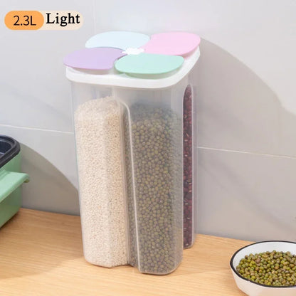 Upgrade Model Kitchen Cereals Storage Box Plastic 4 Grids Cereals Sealed Jar Food Container Moisture-proof Grain Tank