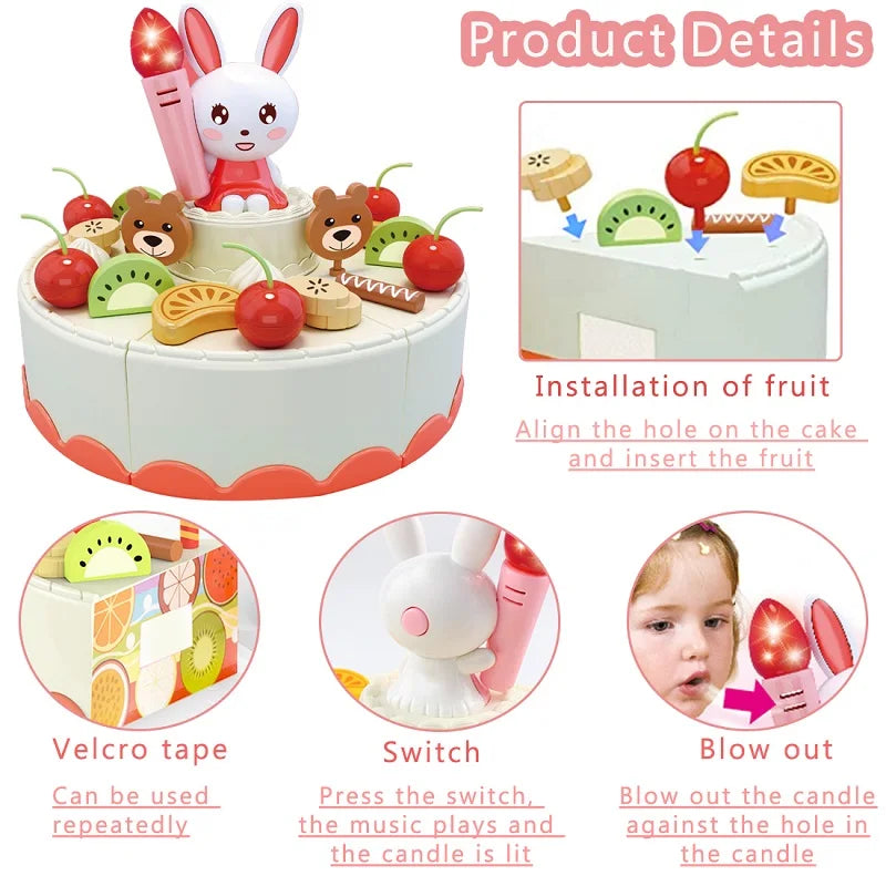 Children's Birthday Cake Toys Play Home Afternoon Tea Birthday Party Set Kitchen Toys with Light Music Early Education