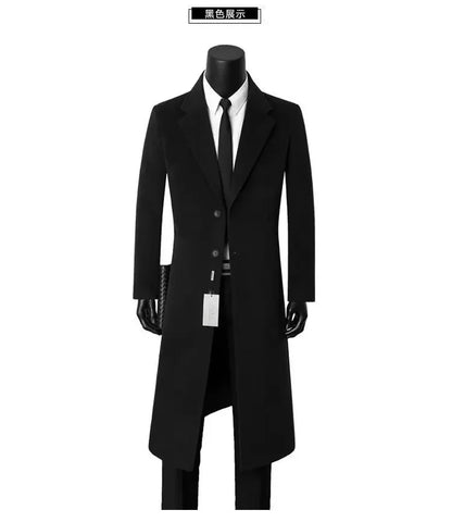 Men's Medium Length Woolen Coat, Business Casual  Warm Windbreaker, Suit Collar, Dad, Autumn, Winter