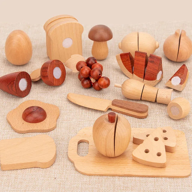 Natural Wood Children's Preschool Toys Fruits And Vegetables Simulation Play House Kitchenware Cognitive Wooden Model Toys